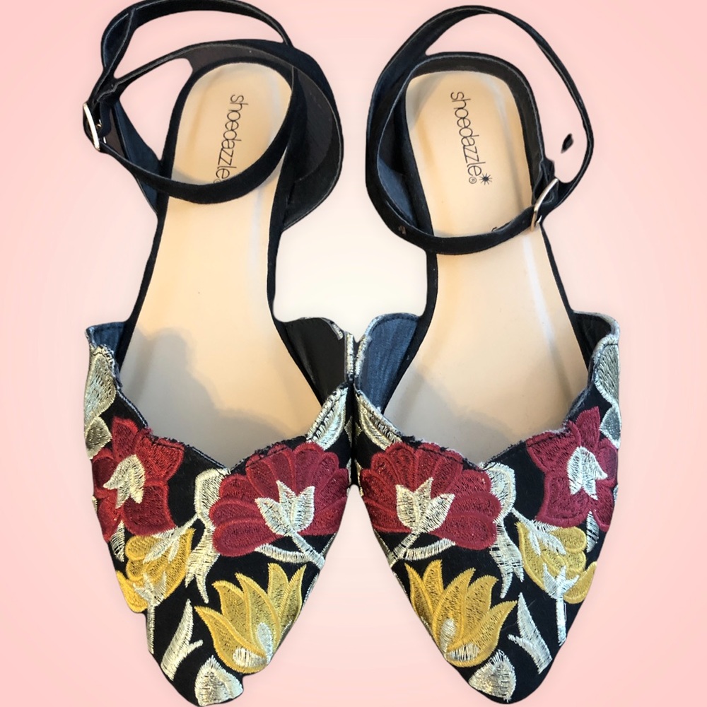 3 for $30 NWOT ShoeDazzle Ankle Strap Floral Flats